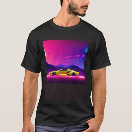 Synthwave auto uitgang retrowave futuresynth Sci F T-shirt (Voorkant)