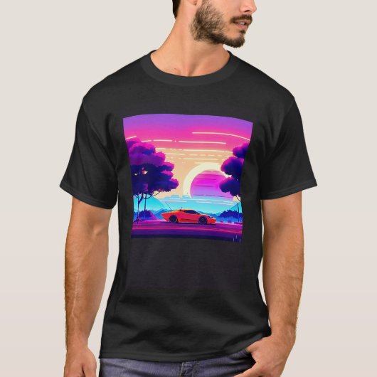 Synthwave auto uitgang retrowave futuresynth Sci F T-shirt (Voorkant)