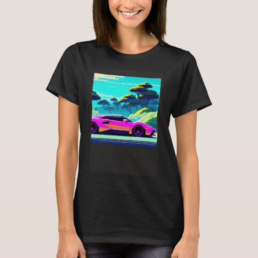 Synthwave auto uitgang retrowave futuresynth Sci F T-shirt (Voorkant)