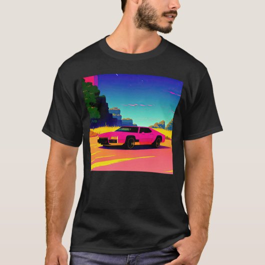 Synthwave auto uitgang retrowave futuresynth Sci F T-shirt (Voorkant)