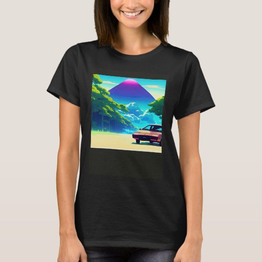 Synthwave auto uitgang retrowave futuresynth Sci F T-shirt (Voorkant)