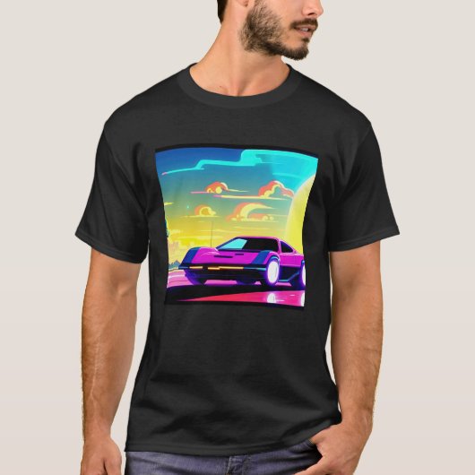 Synthwave auto uitgang retrowave futuresynth Sci F T-shirt (Voorkant)