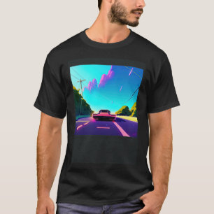 Synthwave auto uitgang retrowave futuresynth Sci F T-shirt