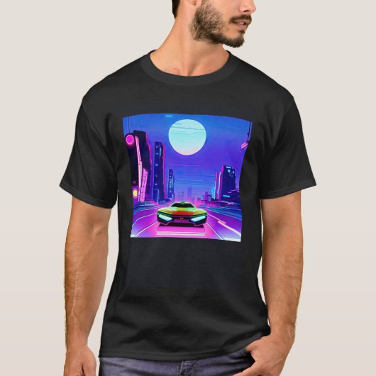 Synthwave auto uitgang retrowave futuresynth Sci F T-shirt (Voorkant)