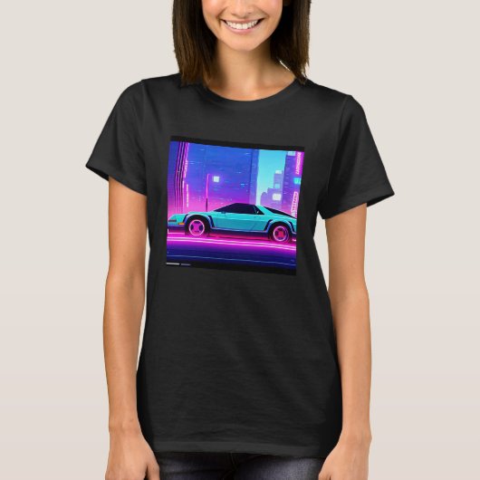 Synthwave auto uitgang retrowave futuresynth Sci F T-shirt (Voorkant)