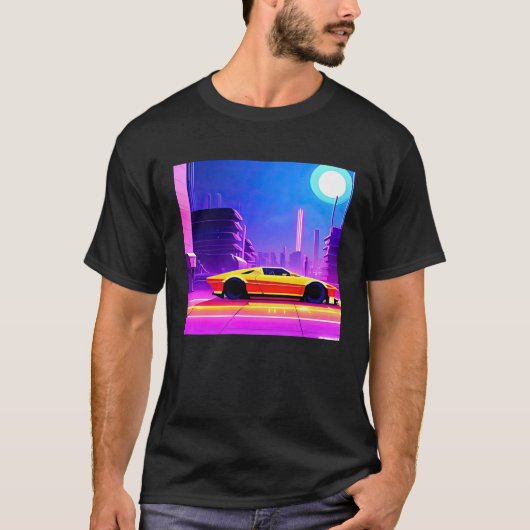 Synthwave auto uitgang retrowave futuresynth Sci F T-shirt (Voorkant)