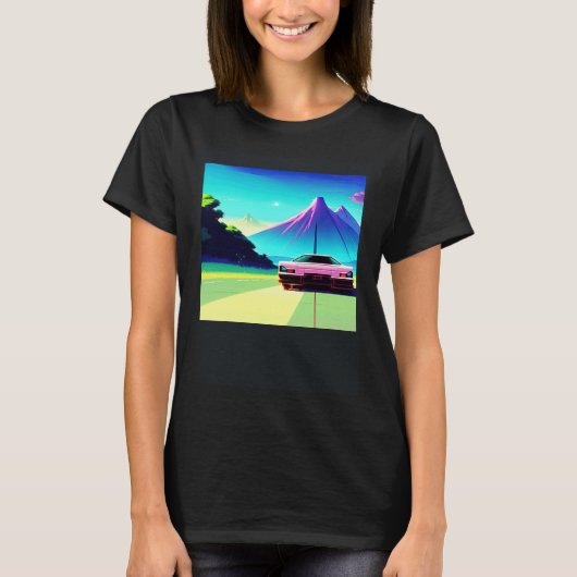 Synthwave auto uitgang retrowave futuresynth Sci F T-shirt (Voorkant)