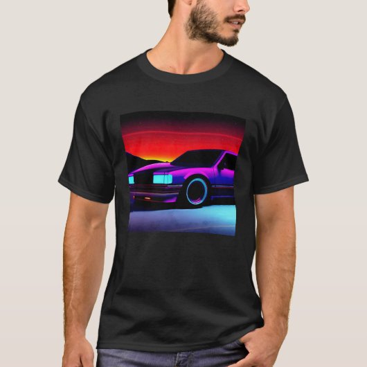 Synthwave auto uitgang retrowave futuresynth Sci F T-shirt (Voorkant)