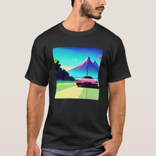 Synthwave auto uitgang retrowave futuresynth Sci F T-shirt (Voorkant)
