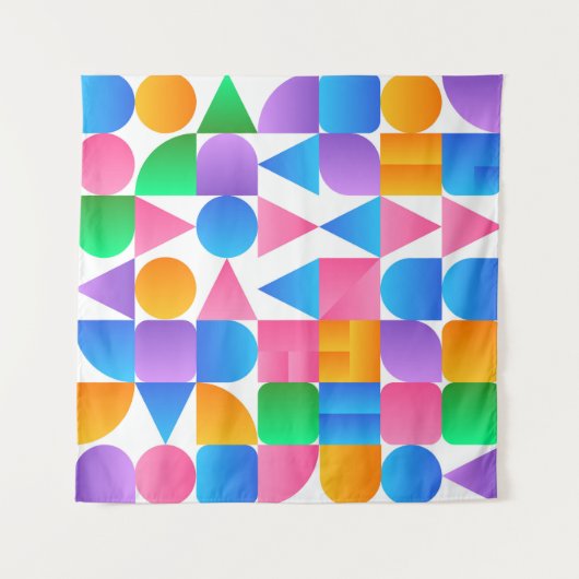 Synthwave Bauhaus Rainbow #2 (roze-blauw-geel) Wandkleed (Voorkant (horizontaal))