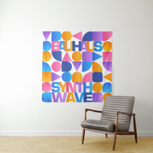 Synthwave Bauhaus Rainbow poster #1 (roze-blauw-ge Wandkleed (In situ)
