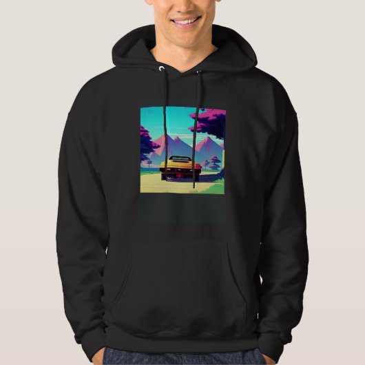 Synthwave car outrun retrowave futuresynth sci fi hoodie (Voorkant)