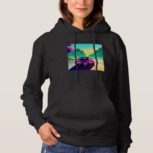 Synthwave car outrun retrowave futuresynth sci fi  hoodie (Voorkant)