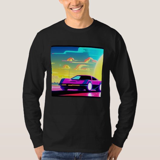 Synthwave car outrun retrowave futuresynth sci fi t-shirt (Voorkant)