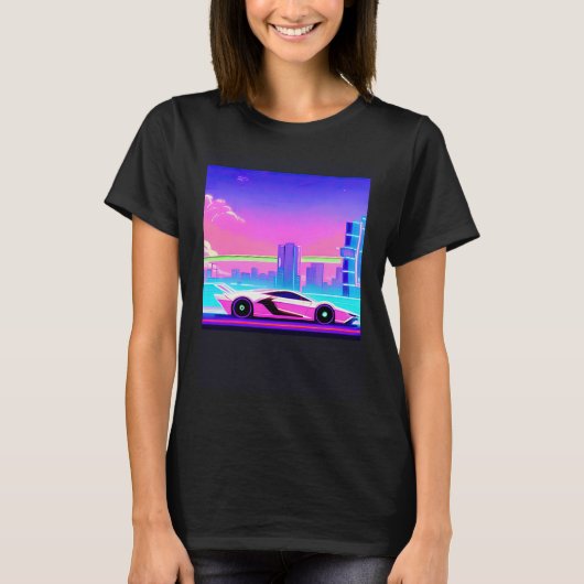 Synthwave car outrun retrowave futuresynth sci fi  t-shirt (Voorkant)
