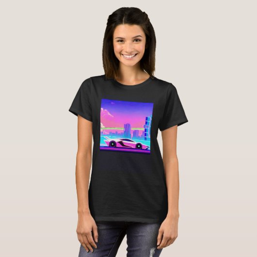 Synthwave car outrun retrowave futuresynth sci fi  t-shirt (Voorkant volledig)