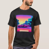 Synthwave car outrun retrowave futuresynth sci fi  t-shirt (Voorkant)