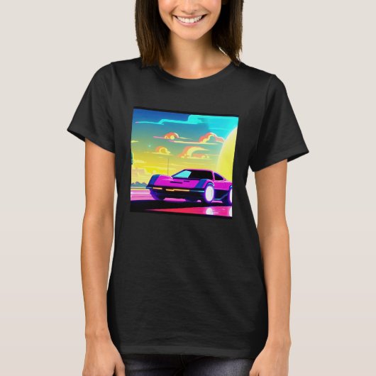 Synthwave car outrun retrowave futuresynth sci fi t-shirt (Voorkant)