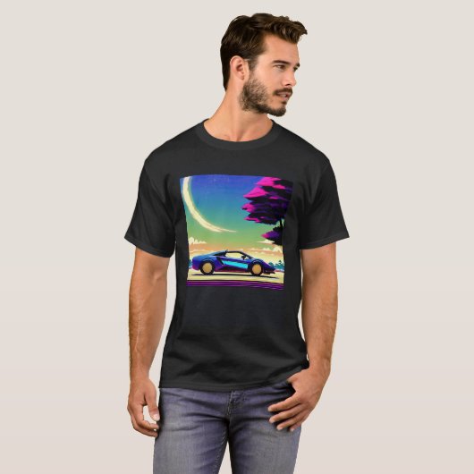 Synthwave car outrun retrowave futuresynth sci fi t-shirt (Voorkant volledig)