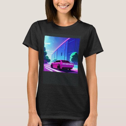 Synthwave car outrun retrowave futuresynth sci fi  t-shirt (Voorkant)