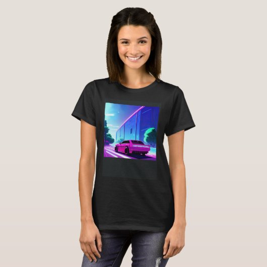 Synthwave car outrun retrowave futuresynth sci fi  t-shirt (Voorkant volledig)
