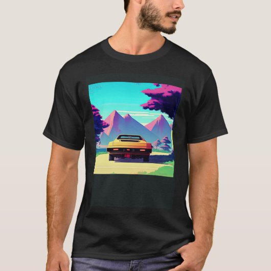 Synthwave car outrun retrowave futuresynth sci fi  t-shirt (Voorkant)