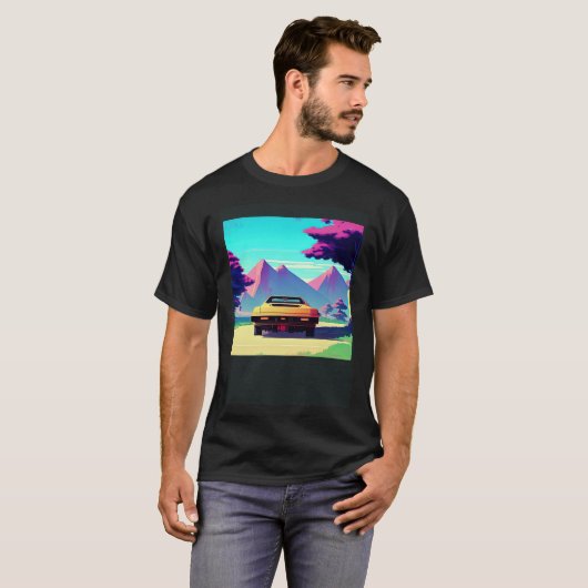 Synthwave car outrun retrowave futuresynth sci fi t-shirt (Voorkant volledig)