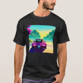 Synthwave car outrun retrowave futuresynth sci fi  t-shirt (Voorkant)