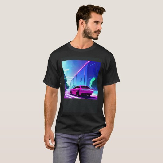 Synthwave car outrun retrowave futuresynth sci fi  t-shirt (Voorkant volledig)