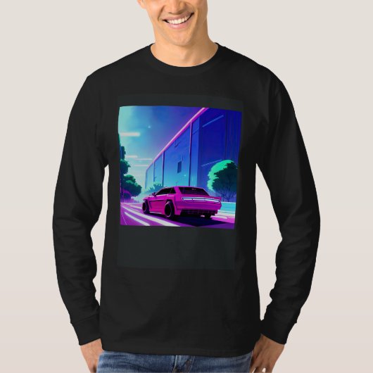Synthwave car outrun retrowave futuresynth sci fi t-shirt (Voorkant)