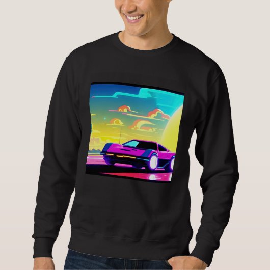 Synthwave car outrun retrowave futuresynth sci fi  trui (Voorkant)