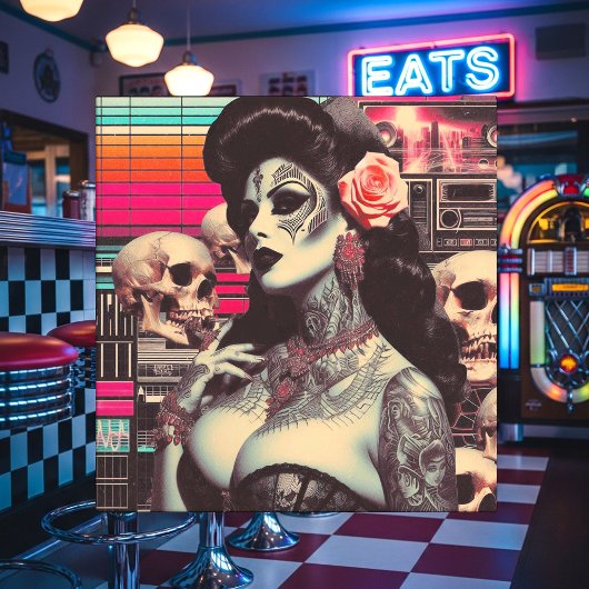 Synthwave Creepy Pin-up Tegeltje