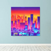 Synthwave/Cyberpunk City op Sunset Canvas Afdruk (Insitu (Houten vloer))