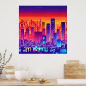 Synthwave/Cyberpunk City op Sunset Poster (Keuken)
