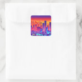 Synthwave/Cyberpunk City op Sunset Vierkante Sticker (Tas)