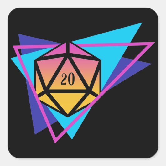 Synthwave D20 Dice Steampunk Tabletop RPG Vierkante Sticker (Voorkant)