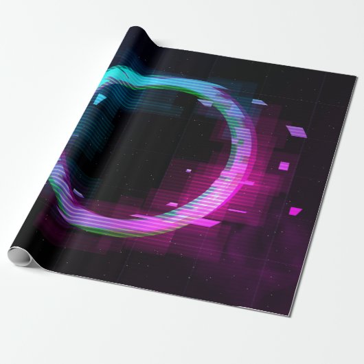 Synthwave dampgolf Golfgolf Glitch Cirkel met b Cadeaupapier (Uitgerold)
