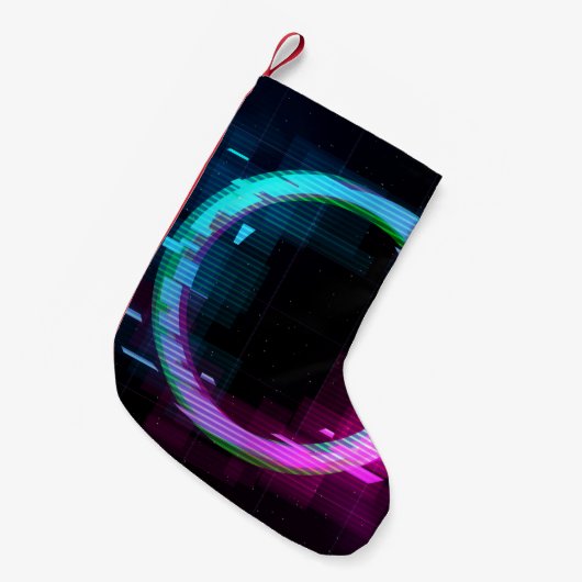 Synthwave dampgolf Golfgolf Glitch Cirkel met b Kleine Kerstsok (Voorkant (Hangend))