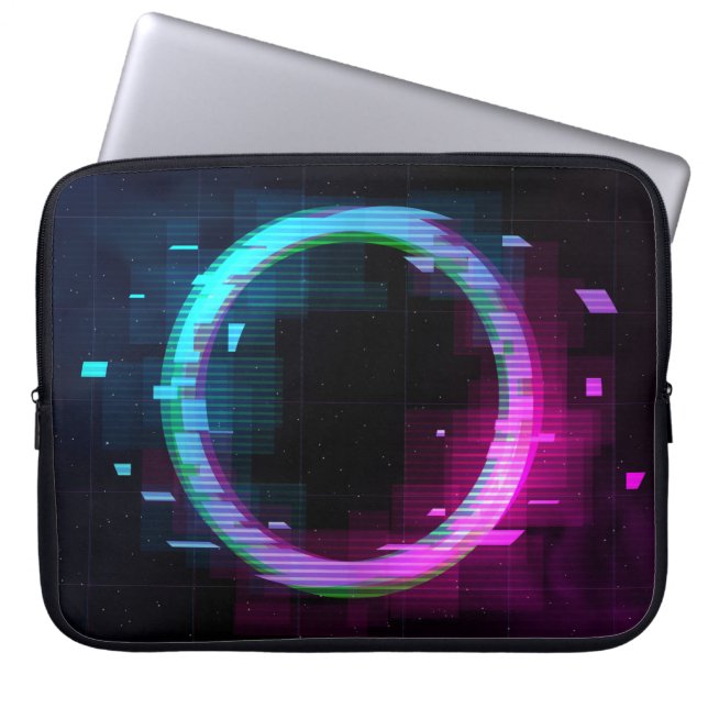 Synthwave dampgolf Golfgolf Glitch Cirkel met b Laptop Sleeve (Voorkant)