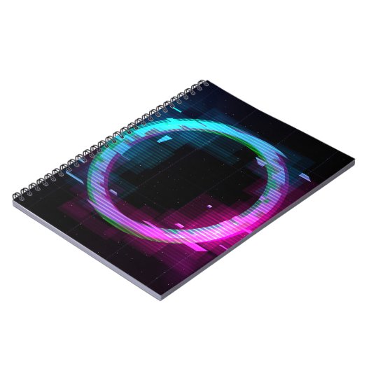 Synthwave dampgolf Golfgolf Glitch Cirkel met b Notitieboek (Linkerzijde)