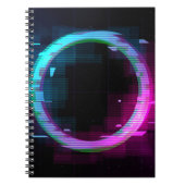 Synthwave dampgolf Golfgolf Glitch Cirkel met b Notitieboek (Voorkant)