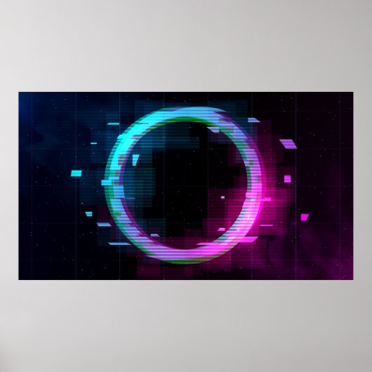 Synthwave dampgolf Golfgolf Glitch Cirkel met b Poster (Voorkant)