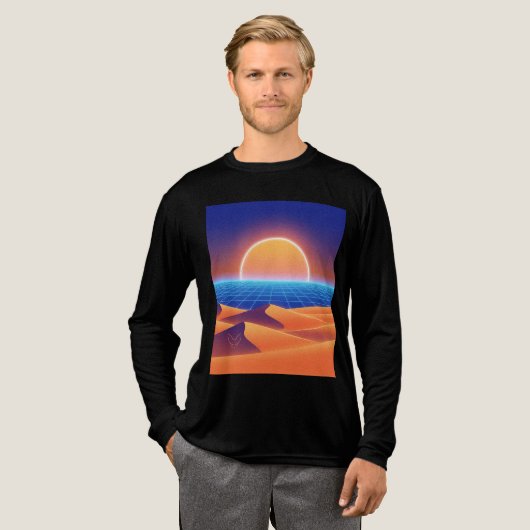 Synthwave Desert Sunset – Neon Fox Horizon Tri-Blend Shirt (Voorkant)