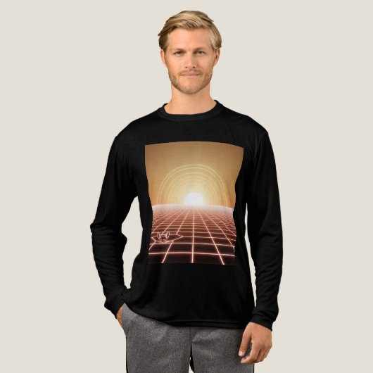 Synthwave Desert Sunset – Neon Fox Horizon Tri-Blend Shirt (Voorkant)