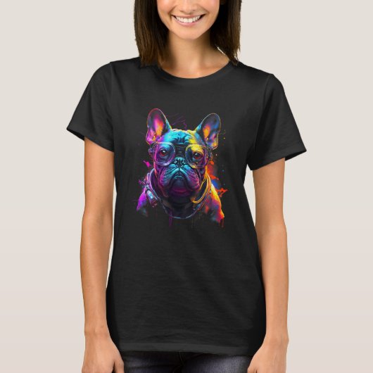 Synthwave esthetische vaporwave pug met bril Ret T-shirt (Voorkant)