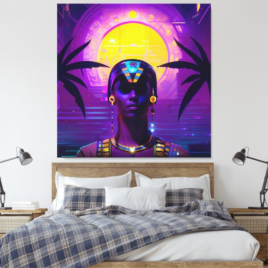 Synthwave Farao Canvas Afdruk (Insitu (Slaapkamer))