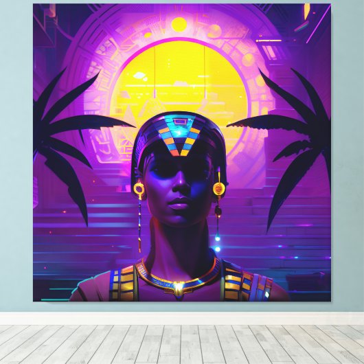Synthwave Farao Canvas Afdruk (Insitu (Houten vloer))