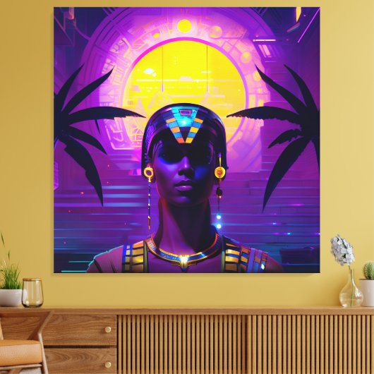 Synthwave Farao Canvas Afdruk (Insitu (Woonkamer))
