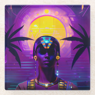 Synthwave Farao Glazen Onderzetter