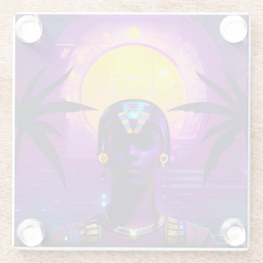 Synthwave Farao Glazen Onderzetter (Achterkant)